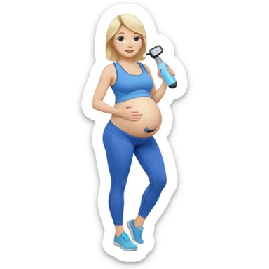 Woman blonde hair tank top blue leggings pregnant belly holding a pump bigger hips sticker