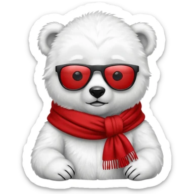 baby polar bear wear black sunglasses, red scraft sticker