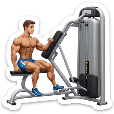 side-view bodybuilder using gym calf-raise machine sticker