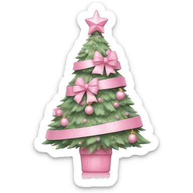 pastel pink decorated christmas tree with a pink bow and ribbons  sticker