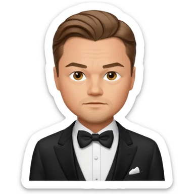 Illustrate Leonardo DiCaprio in a tuxedo with a classic suave expression. sticker