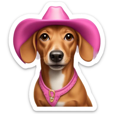 weenie dog wearing a pink cowgirl hat sticker