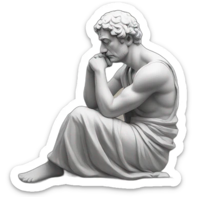 Stoic sitting and thinking with hand in his face sticker