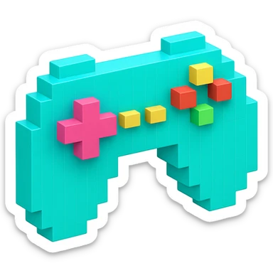 game controller, voxel style, 3D cubic form, bright colors sticker
