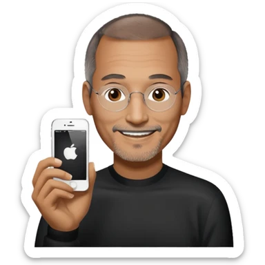 Steve Jobs holding a iPhone happy sticker