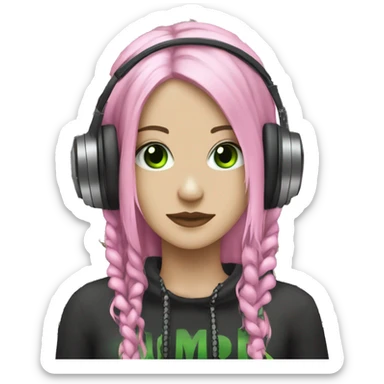 White skinned woman, green eyes, black dreadlocks, pink headphones, gothic, grunge, punk sticker