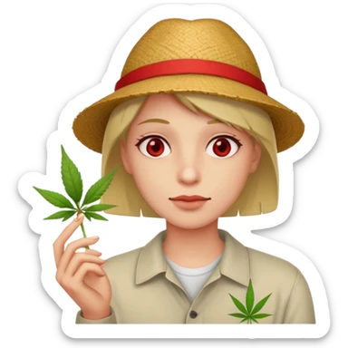 face with red eyes, relaxed expression, holding a weed joint, looking high sticker
