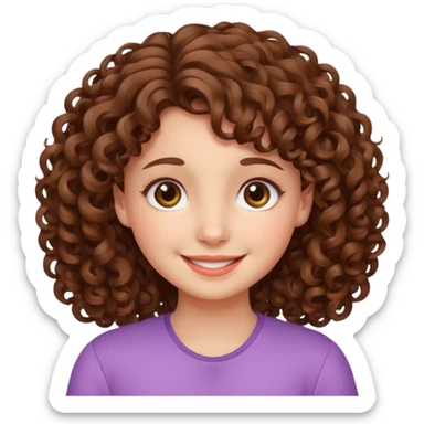 cute brown haired girl with curly hair and bright smile sticker