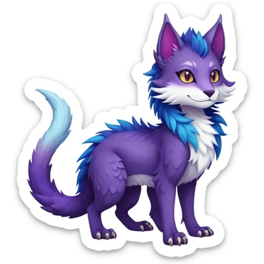 Kawaii dark colorful edgy fantasy ethereal feline-vernid-sergal-fursona animal creature with a tufted tail full body sticker