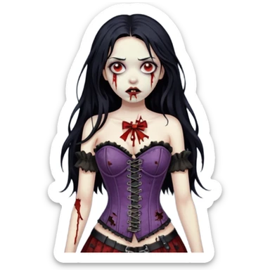zombie girl, long black hair and corset sticker