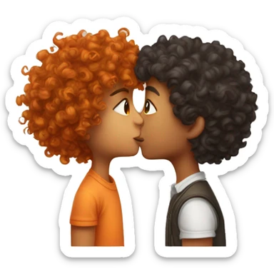 Long curly hair boy kissing short orange curly hair girl  sticker