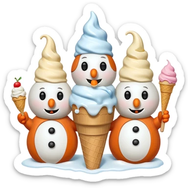 snowmen with  ice cream sticker
