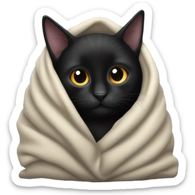 Black cat being cozy under a blanket sticker