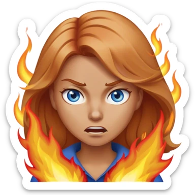 woman with below shoulder length strawberry blond hair and blue eyes angrily setting fires sticker