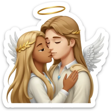 Tan angel girl kissing white boy sticker