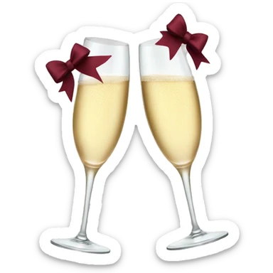 Two glasses of champagne cheering with burgundy bows sticker