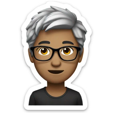 right side side Side profile boy with silver and black hair speaking wearing glasses. white white skin sticker