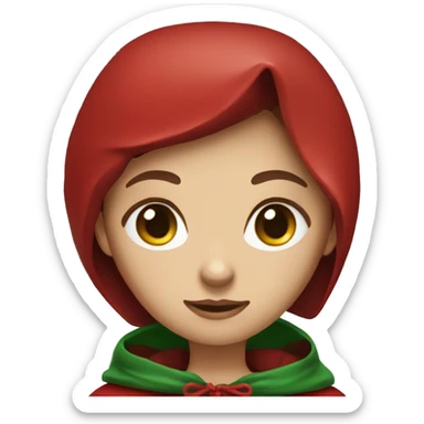 Create red Riding Hood with green eyes brown hair wearing a red hood on the head sticker