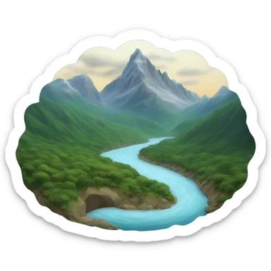 mountains with river flowing in the middle sticker