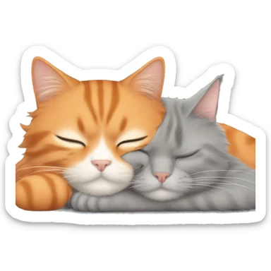 Orange cat and grey cat with long hairs sleeping together  sticker