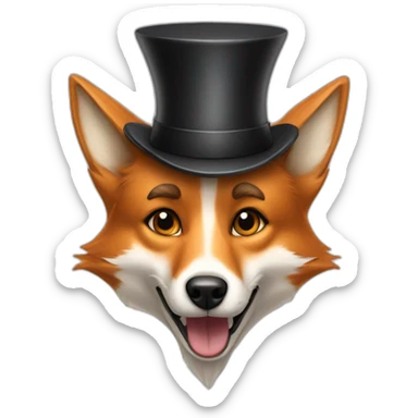 A dog looking like a fox, saying wtf, wesring a high hat sticker