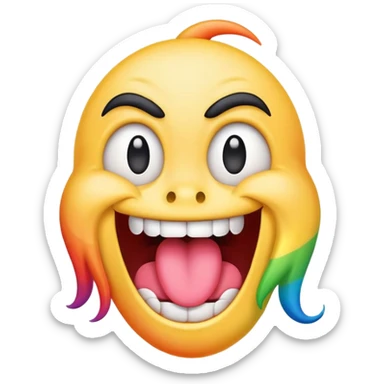 extremely silly emoji face with crazy crossed eyes, rainbow colored tongue flailing wildly from side to side, goofy expression, comical, exaggerated sticker