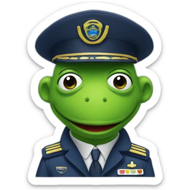 kermit as airline pilot with dark blue uniform sticker