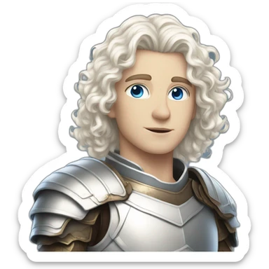 white androgynous guy white long curly hair armor blue eyes sticker