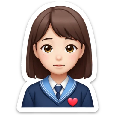 Japanese high school girl receiving love confession with blushing face behind school building sticker