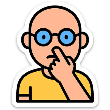 color outline icon of a bald guy with glasses picking his nose sticker