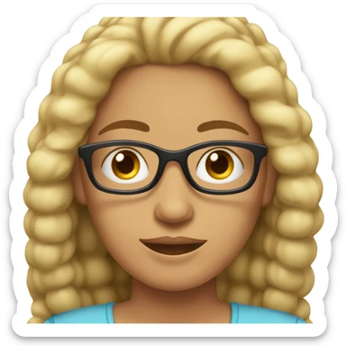 Mujer blanca con pelo ondeado y largo, lentes, cabello recogido y ojos celestes sticker