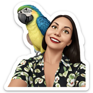 smiling girl with parrot sticker