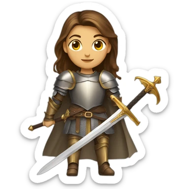 knight woman long brown hair golden eyes tan skin holding a sword sticker