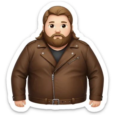 Long hair obese men with beard in leather jacket sticker