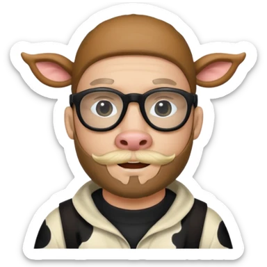 Man wearing a cow and a chin strap beard and black glasses  sticker