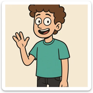 A boy brown curly hair green t-shirt Bright Blue Connector 2.0 (STSU207) black jeans sticker