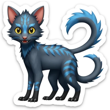 Lykoi-Electrike-Luxray-fusion-hybrid-animal-Fakémon-creature, full body, thin long sleek scaly tail, intricate markings sticker