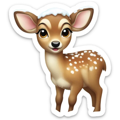 baby deer in snow sticker