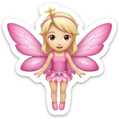 fairy with blonde hair, pink wings, happy, chibi full body sticker