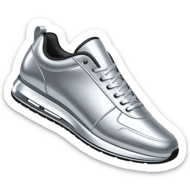 A pair of futuristic sneakers emoji made of silver chrome, sleek streetwear design, smooth metallic panels, subtle reflections, luxury swag aesthetic, iOS emoji style, centered, clean white background sticker