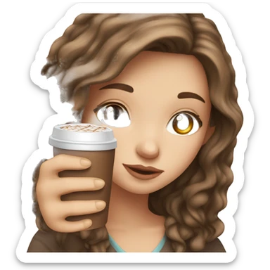 white girl with brown long hair and a hot chocolate sticker