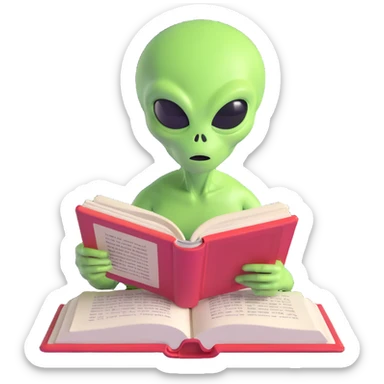 alien reading sticker