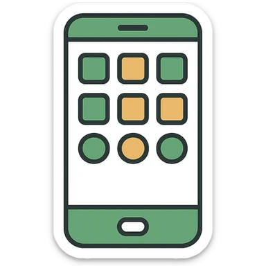 iPhone facing forward with visible app icons, minimalistic, green gold and white color scheme, clean lines sticker