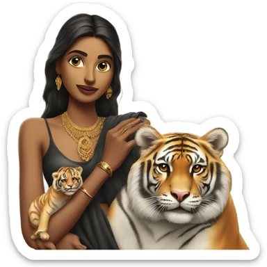 South Indian supermodel holding tiger cub  sticker