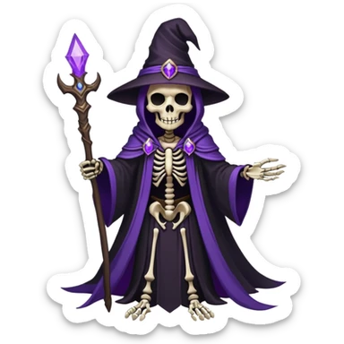 dark mage skeleton lich with black robes and purple magic sticker