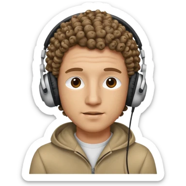 curly hair man wearing headphones no microphone sticker