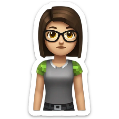 A Minecraft addicted 11 year old girl with short brown hair and glasses sticker