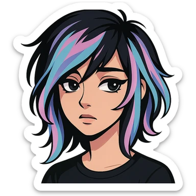 emo girl profile, pastel streaks in hair sticker
