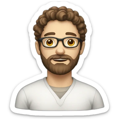man with white skin and somewhat brown curly hair, very bearded and glasses sticker