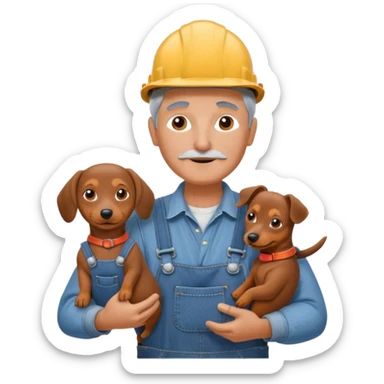 Construction worker with gray hair and weiner dog sticker